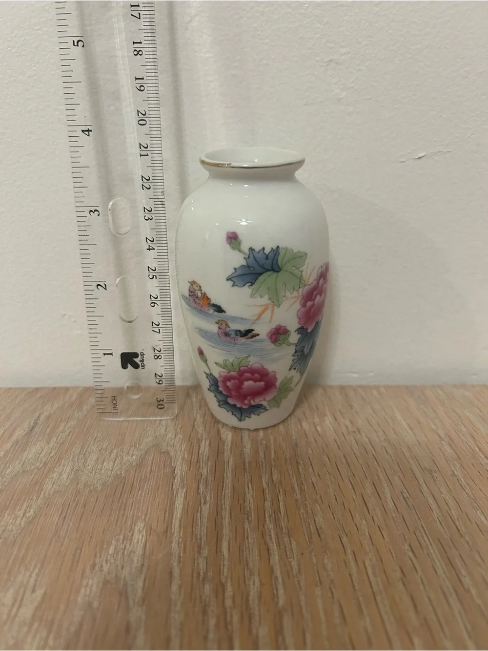 White Floral Vase with Pink Peony Design
